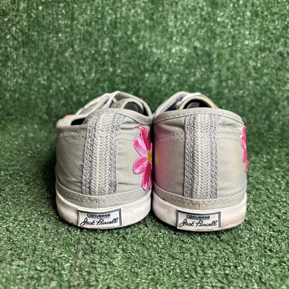 Converse Jack Purcell Floral Embroidered Beaded Hippie Sneakers Grey Womens 10.5